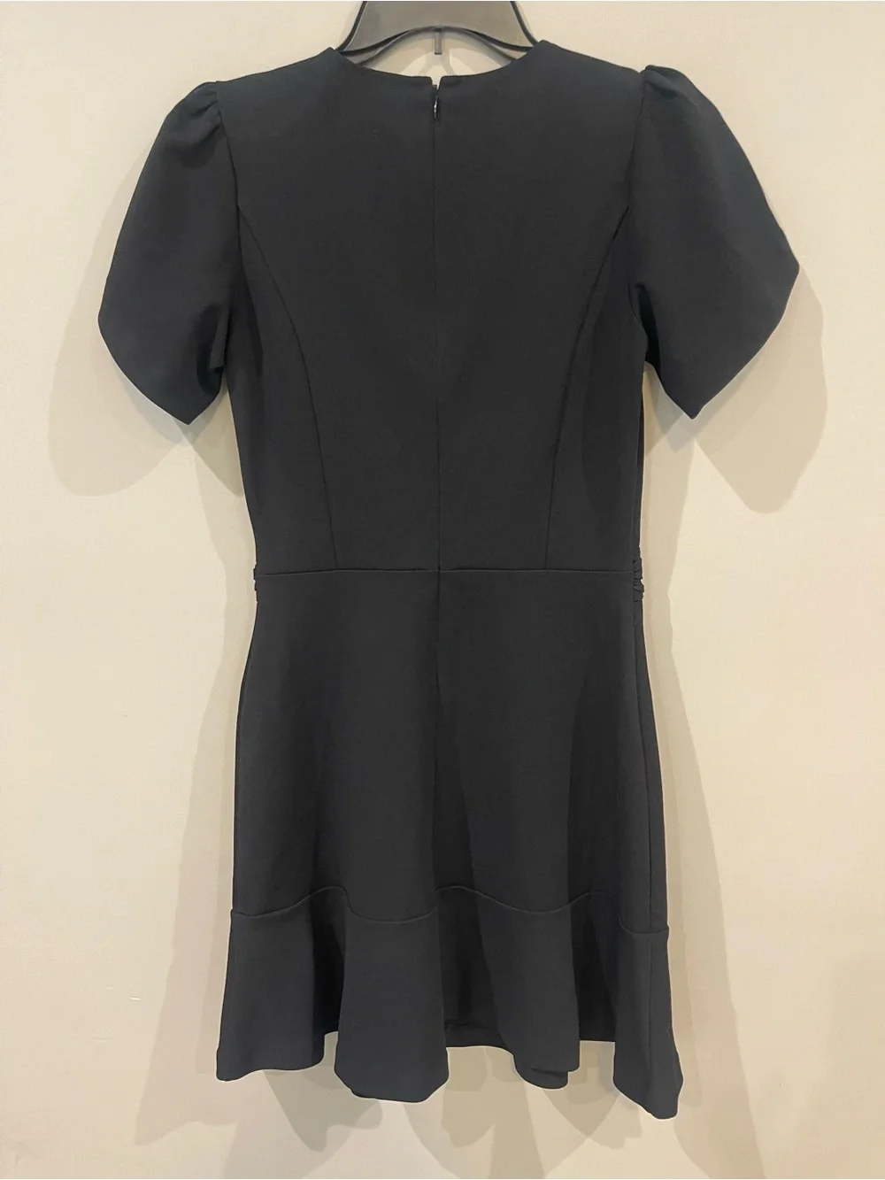 Michael Kors Black Midi Dress with Puff Sleeves and Decorative Belt